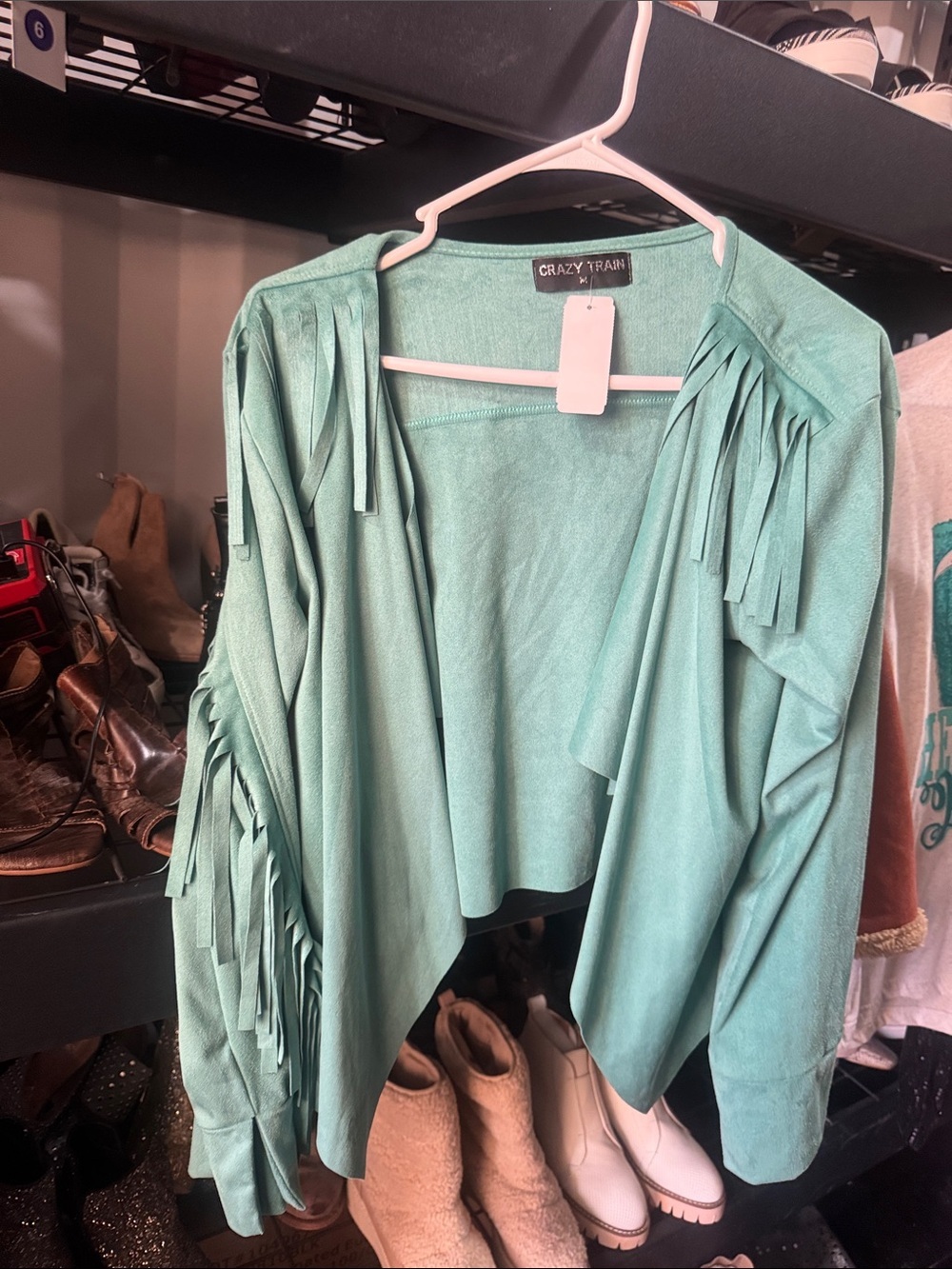 Crazy Train Mint Fringe Open-Front Cardigan